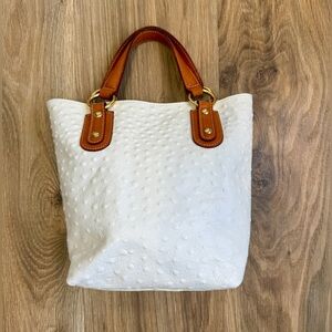 Maurizio Taiuti Genuine Leather White Ostrich-Embossed Tote Bag Made in Italy